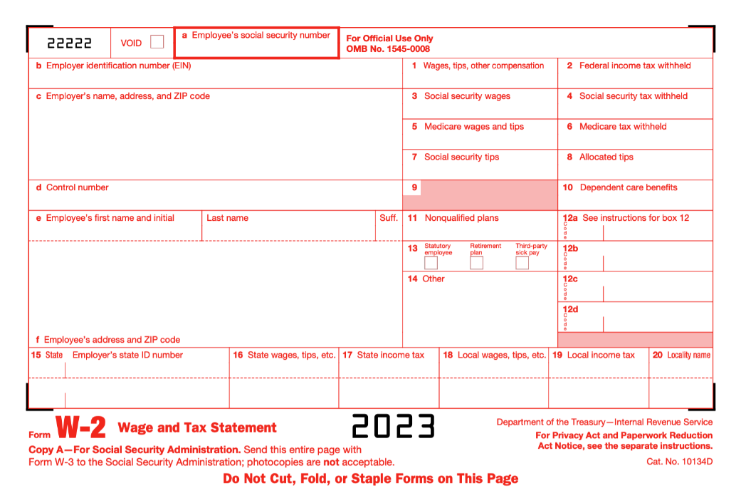 Form W2 for 2023 tax year